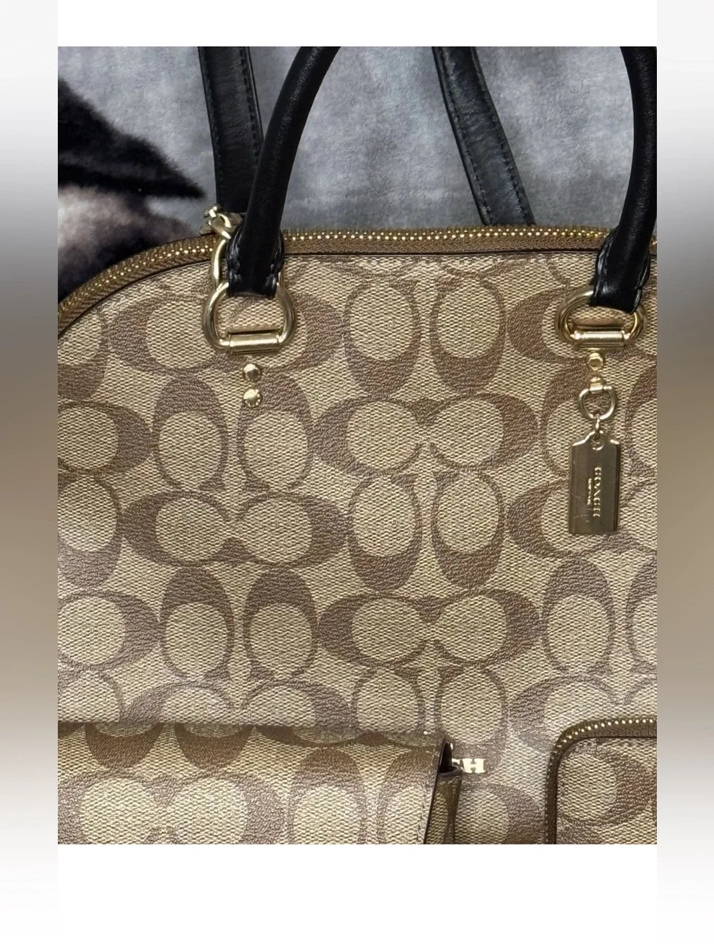 Coach Katy Signature Tan Satchel w/Small Wallet & Attachable Eyeglass Case